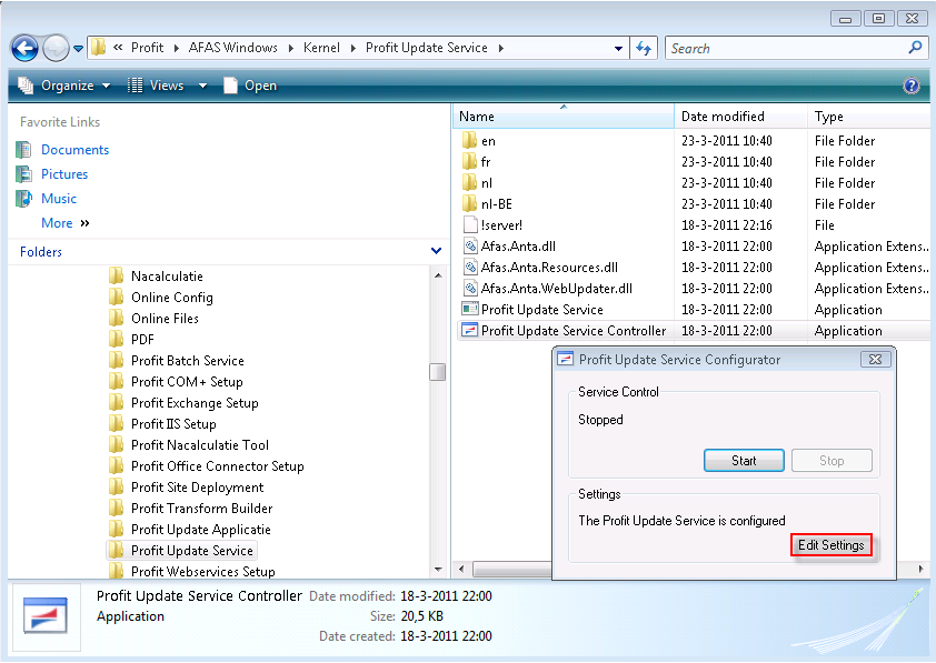 2g_Profit Update Service configureren