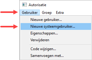 App_Conn GS Lokaal gebruiker toevoegen en autoriseren - menu