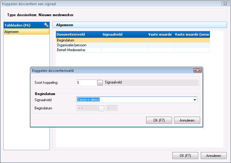 Signaal met Workflow - signaal toevoegen - veld kiezen
