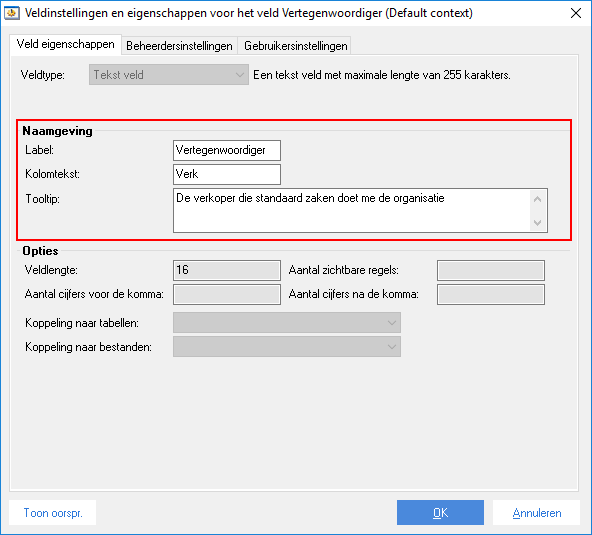 App_Labels van Profit-velden wijzigen