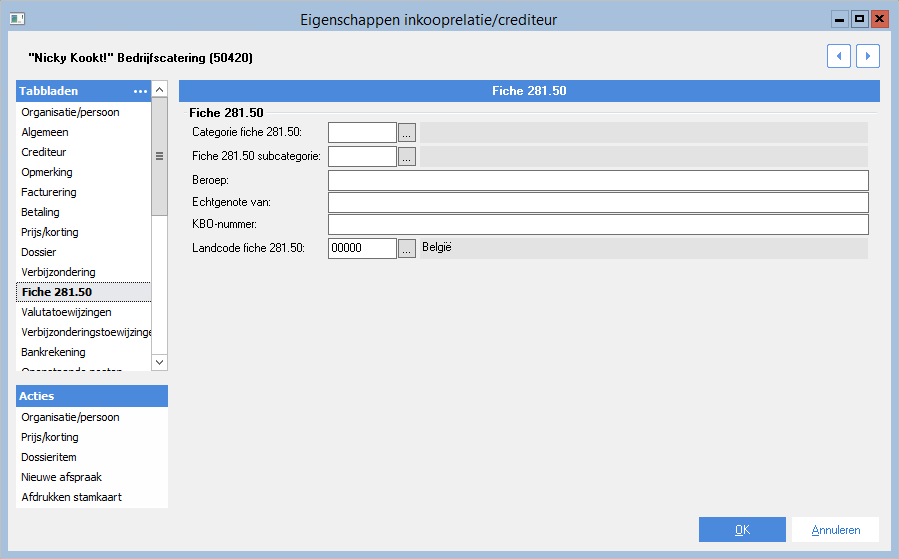Fin_Crediteur inrichten voor fiche 281.50