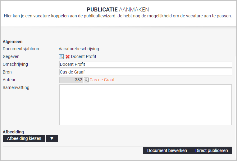 Vacature aanmaken als document voor publicatie InSite/OutSite