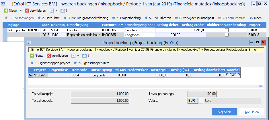 Pro_Inkoopfactuur boeken op project met bijlage in projectdossier