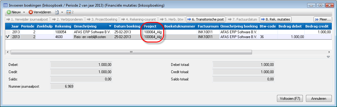 Pro_Inkoopfactuur boeken op project met btw-plicht project
